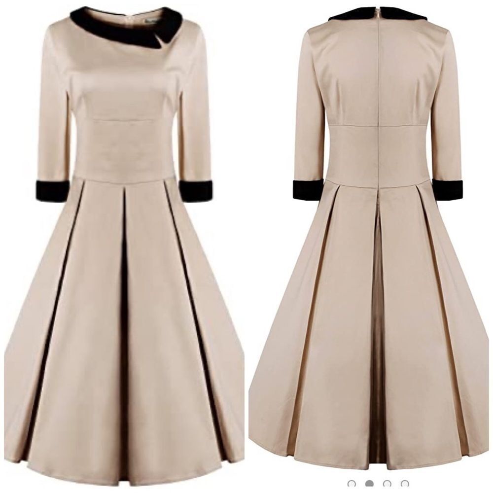 ReoRia‎  50s Style 3/4 Sleeve Rockabilly Retro Swing Dress 2/4 Pink